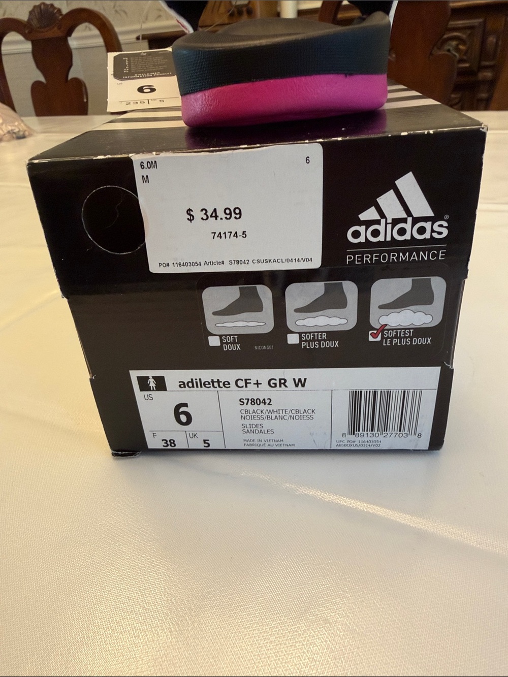 NEW IN BOX adidas Women's Black Slide Sandals with Pink Floral Strap - Picture 3 of 5